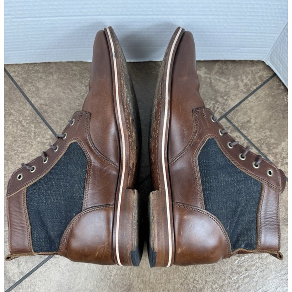 HELM Sam Lace Up Dress Boots Brown Horween Leather Blue Denim Size 11D USA Made - Picture 6 of 11